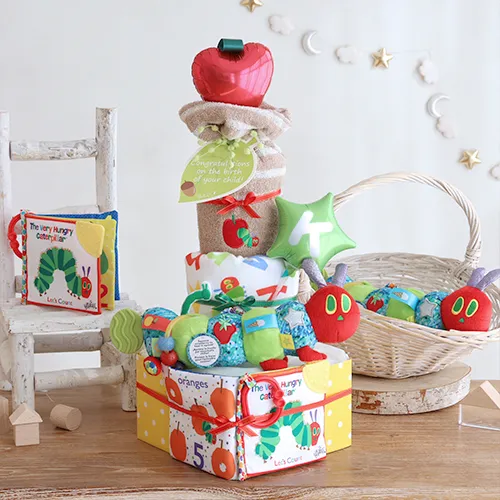 【おむつケーキ】はらぺこあおむしハンギングトイおむつケーキ