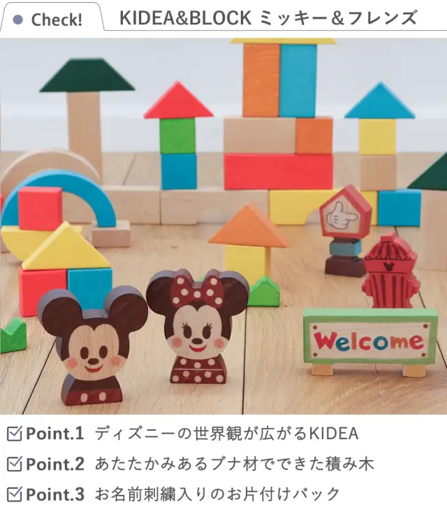 【出産祝い １歳誕生日】KIDEA&BLOCK　ミッキー＆フレンズ