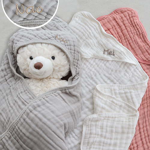 ガーゼおくるみ フード付きバスタオル