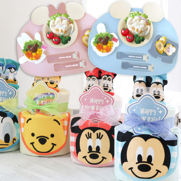 出産祝い ベビー食器 おむつケーキ リトル・フレンズ＋ミッキー・ミニー アイコンランチプレートセット